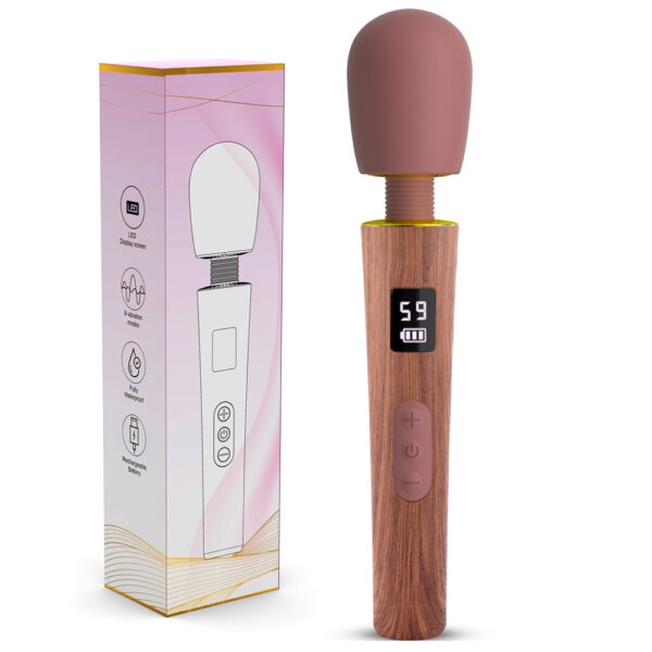 Powerful Wand Vibrator with Digtal Display and Wood Grain