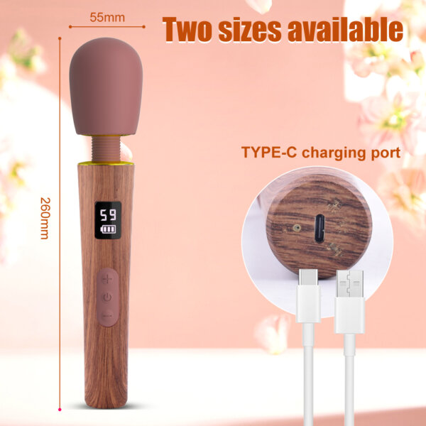 Powerful Wand Vibrator with Digtal Display and Wood Grain